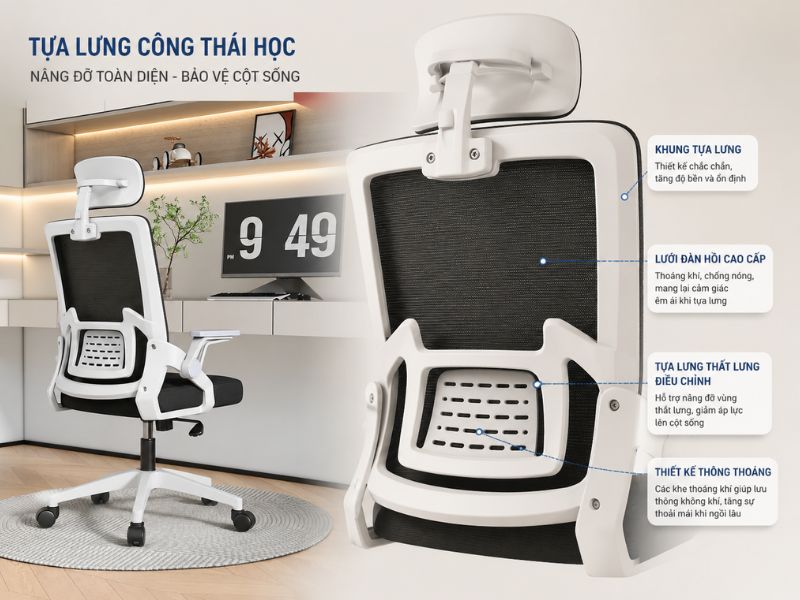 Ghế không có hỗ trợ thắt lưng dễ gây mỏi lưng