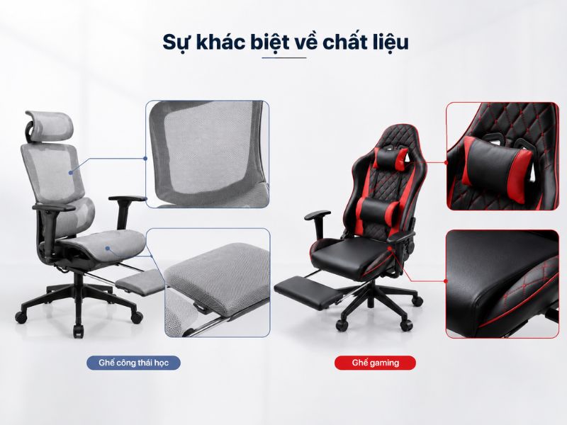 Sự khác biệt chất liệu giữa ghế công thái học và ghế gaming