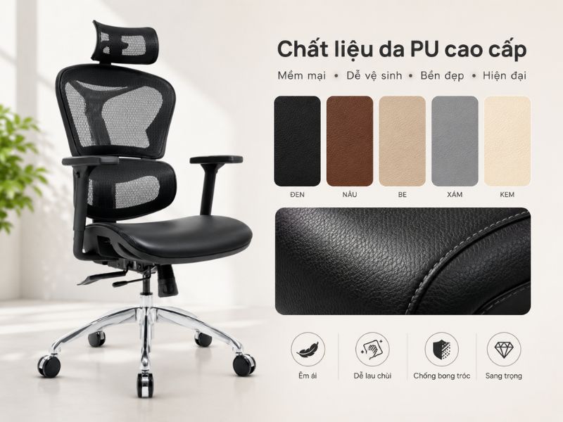 Ghế công thái học chất liệu da PU sang trọng hiện đại