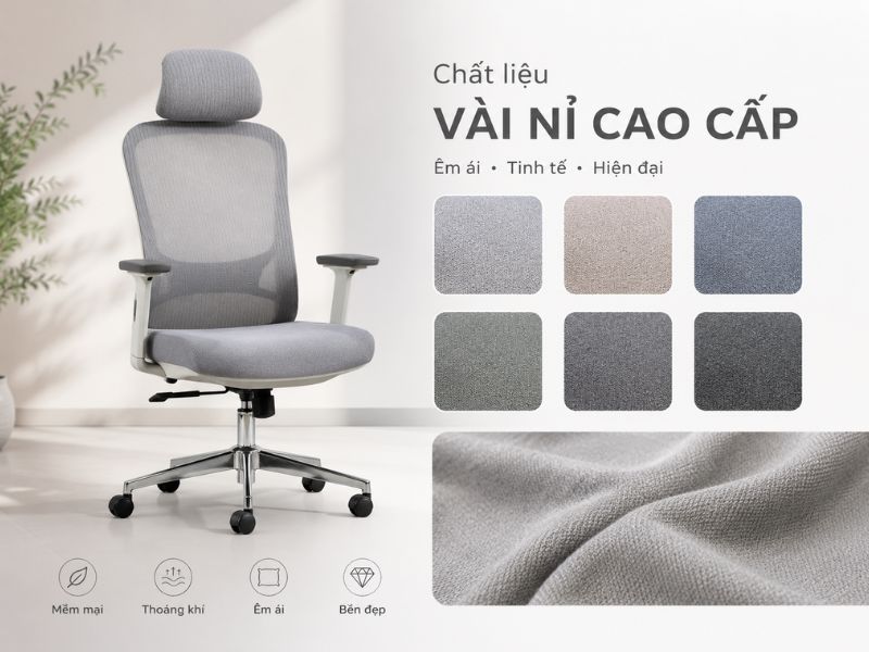 Ghế công thái học chất liệu nỉ êm ái cho văn phòng